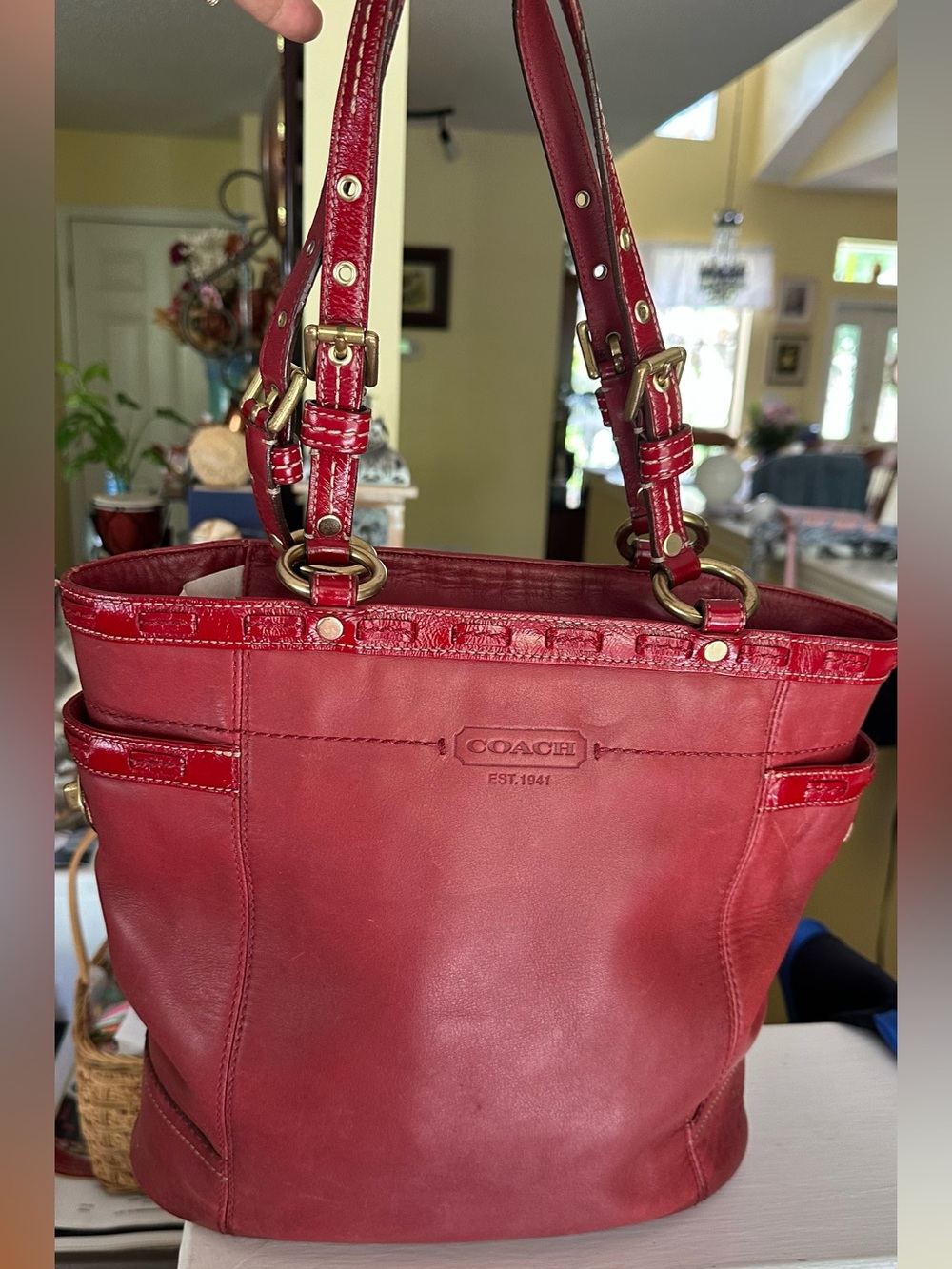 Coach Gallery Double Handle Tote, vintage style crafted in cherry red leather
